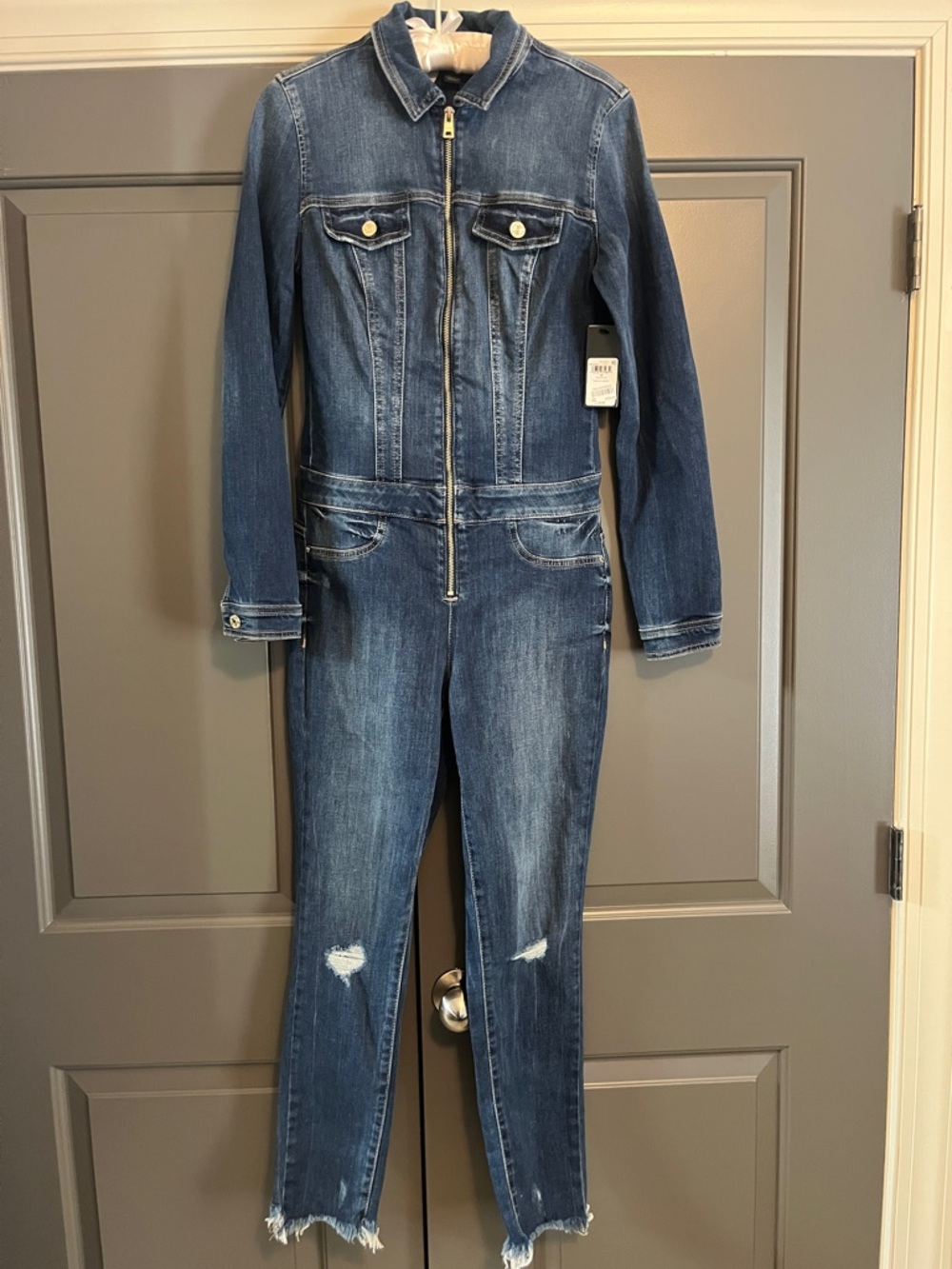 NWT Guess Blue Denim Jumpsuit with Contrast Stitching